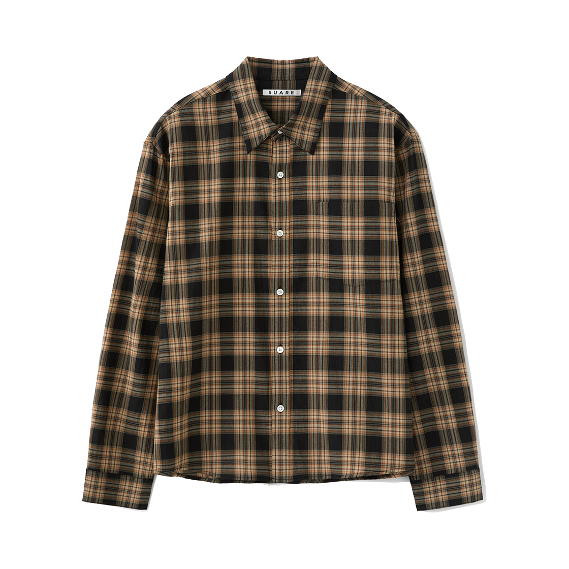 (W) 수아레 우먼 시어 체크 크롭 셔츠 블랙((W) Suare Women Sheer Check Crop Shirt Black) - 1