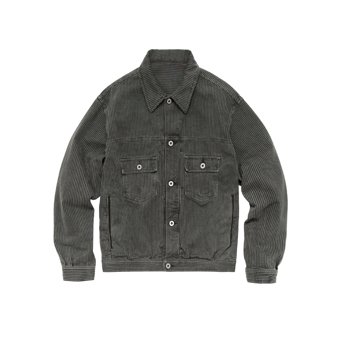 폴리테루 유즈드 트러커 자켓 다이드 그레이 (스트라이프, 재패니즈 패브릭)(Polyteru Used Trucker Jacket Dyed Gray (Striped, Japanese Fabric))
