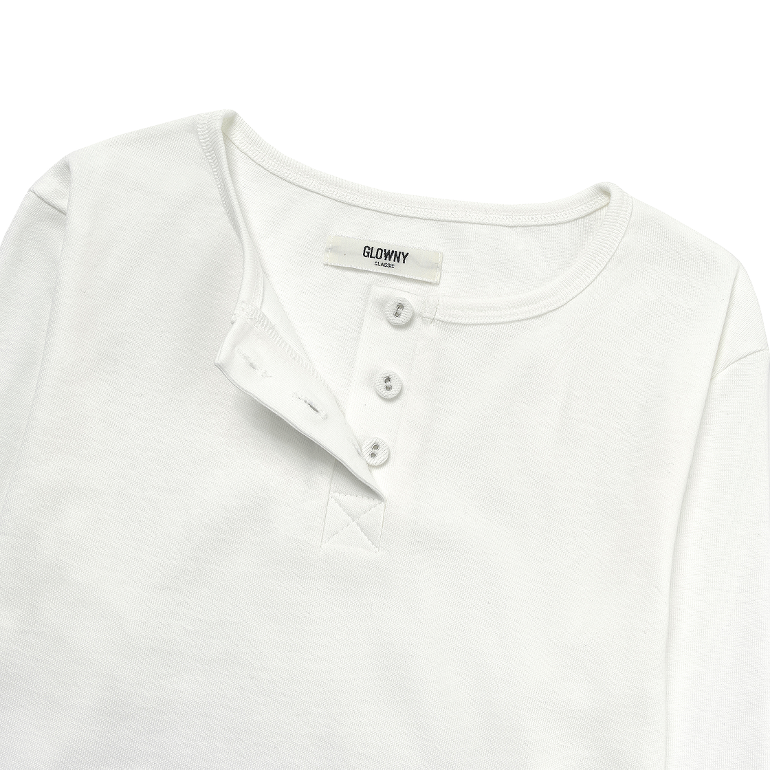 (W) 글로니 3/4 버튼 플라이 티셔츠 화이트((W) Glowny 3/4 Button Fly T-Shirt White) - 3