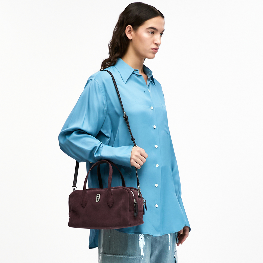 분크 하프문 투 블럭 스웨이드 토트 스몰 와인(vunque Halfmoon Two Block Suede Tote S Wine) - 2