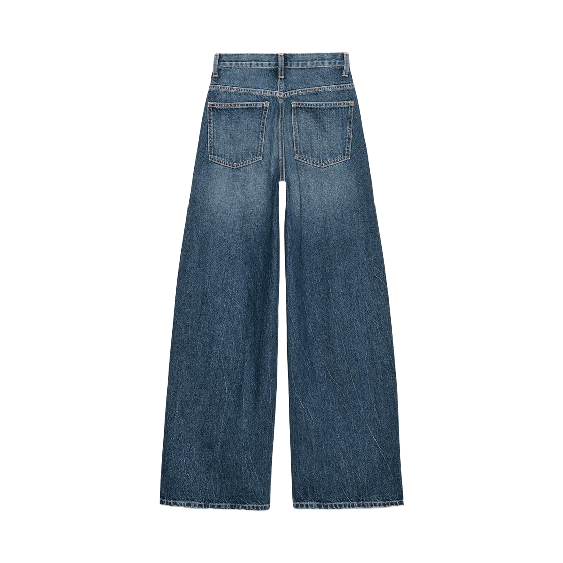 (W) 자라 TRF 하이웨이스트 크로스오버 웨이스트 와이드 레그 진 네이비 블루((W) Zara TRF High Waist Crossover Waist Wide Leg Jeans Navy Blue) - 2