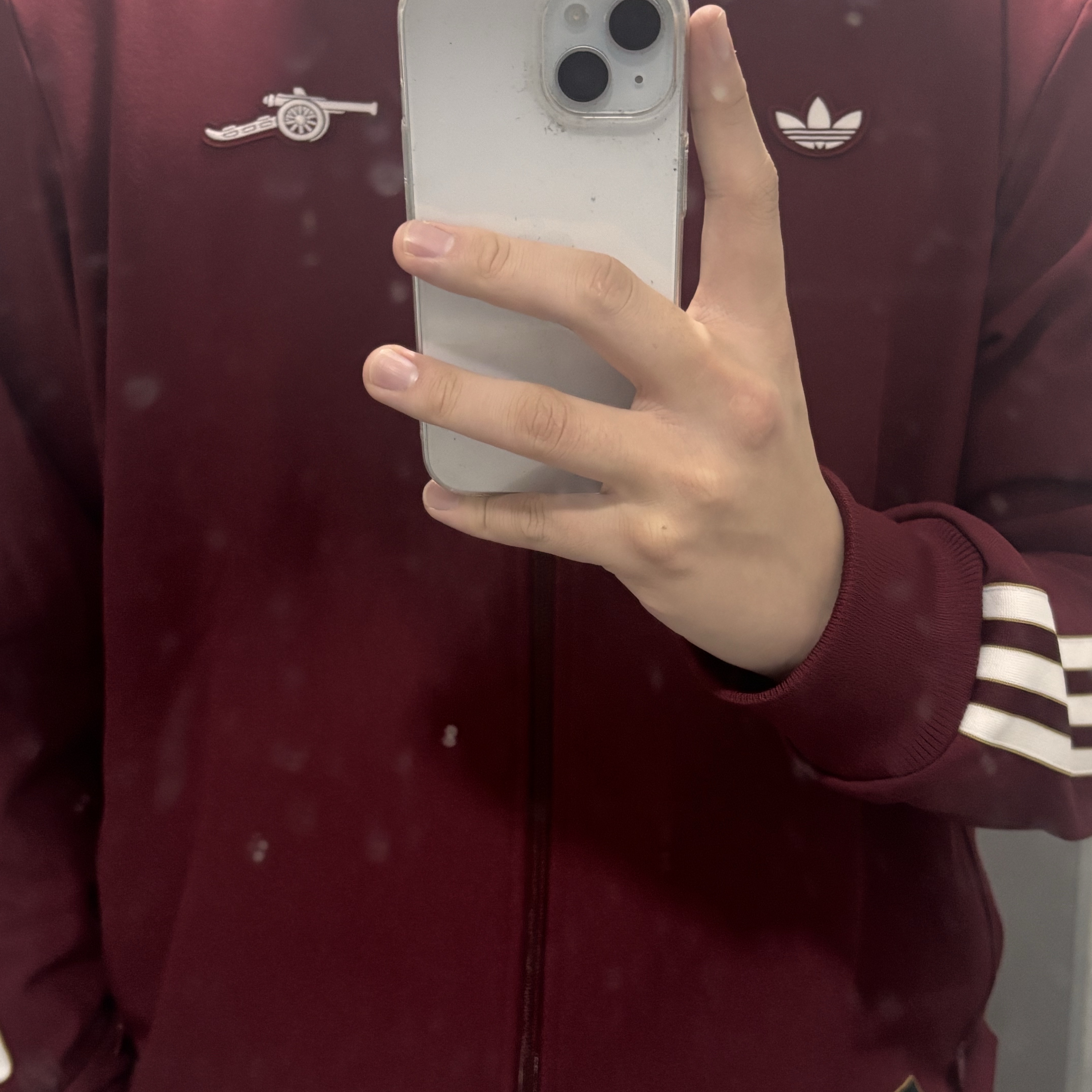 Adidas Arsenal Terrace Icon Track Top Team Coll Burgundy 2 - KR Sizing, Thisisneverthat T-Logo T-Shirt Heather Grey 착용 스타일 - 1
