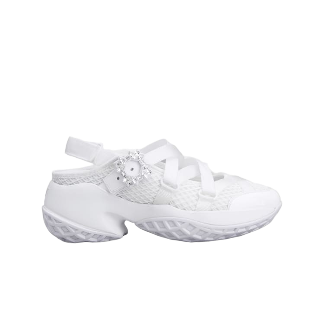 (W) 로저 비비에 비브 패브릭 런 발레리나 화이트((W) Roger Vivier Viv Run Ballerinas in Fabric White)