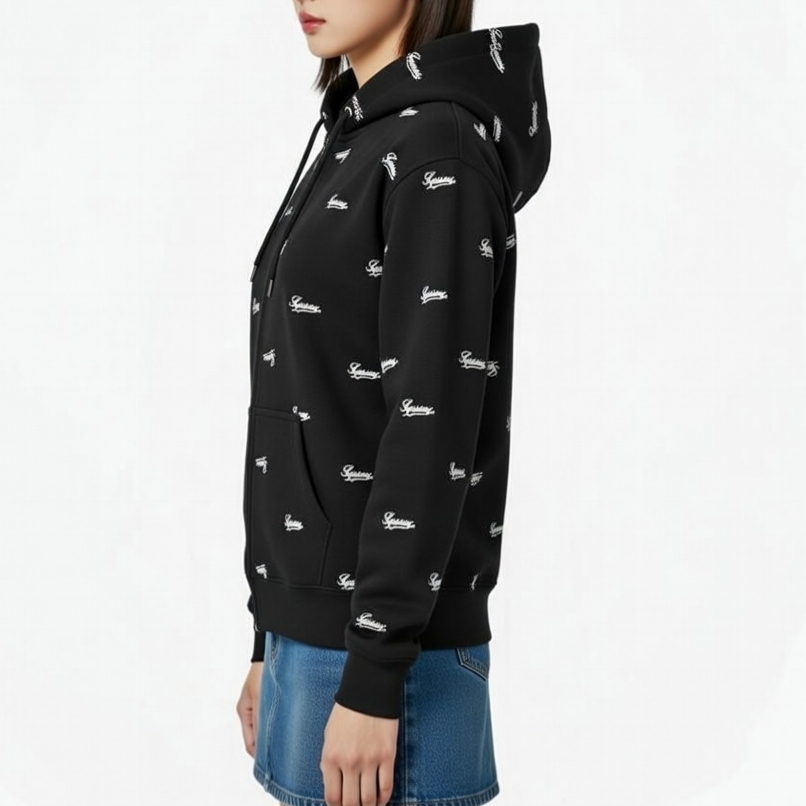 Supreme Repeat Script Zip Up Hooded Sweatshirt Black - 25FW, Supreme Repeat Script Zip Up Hooded Sweatshirt Red - 25FW 착용 스타일 - 7