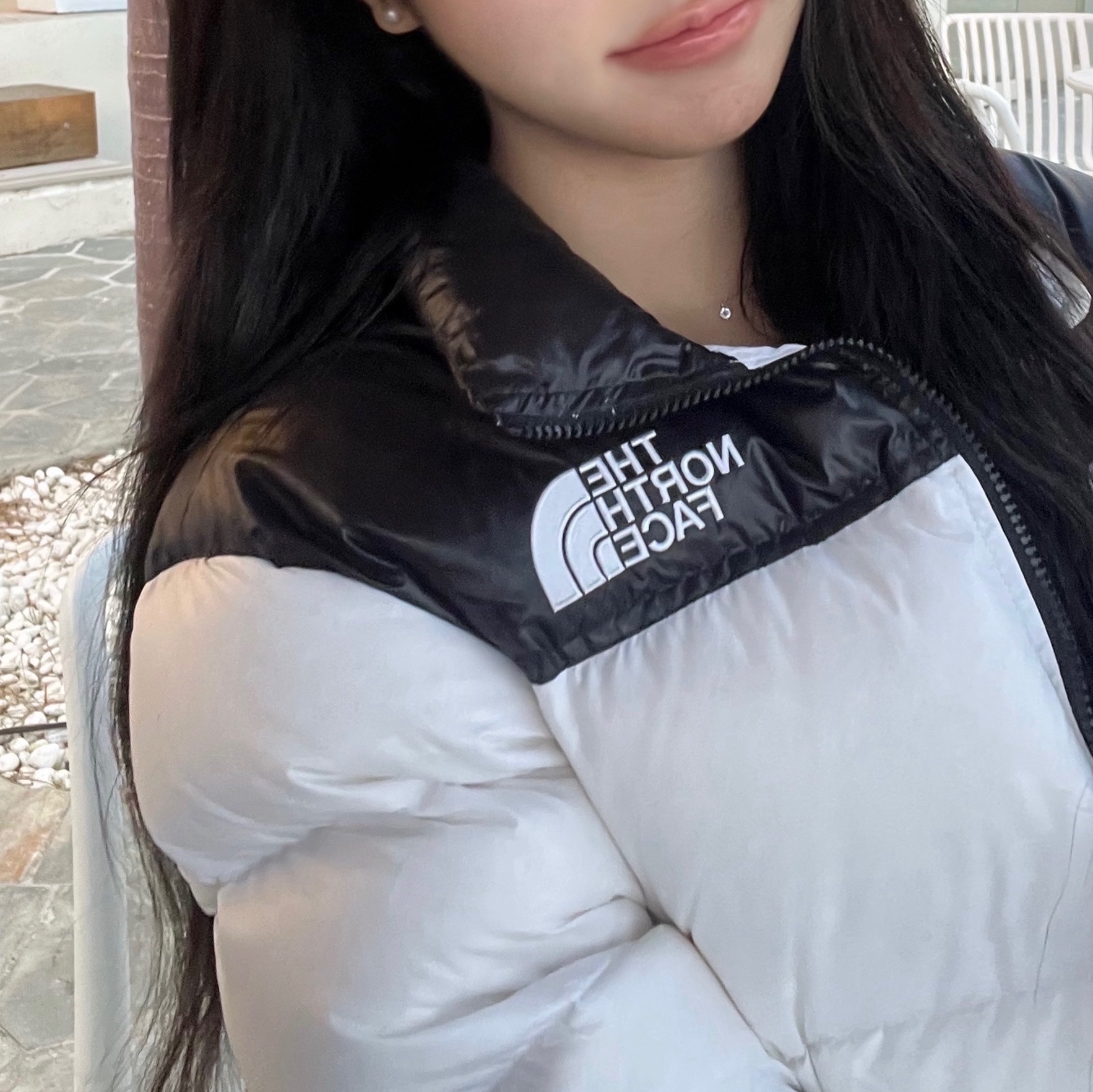 (W) The North Face White Label Nuptse Short Jacket White 착용 스타일