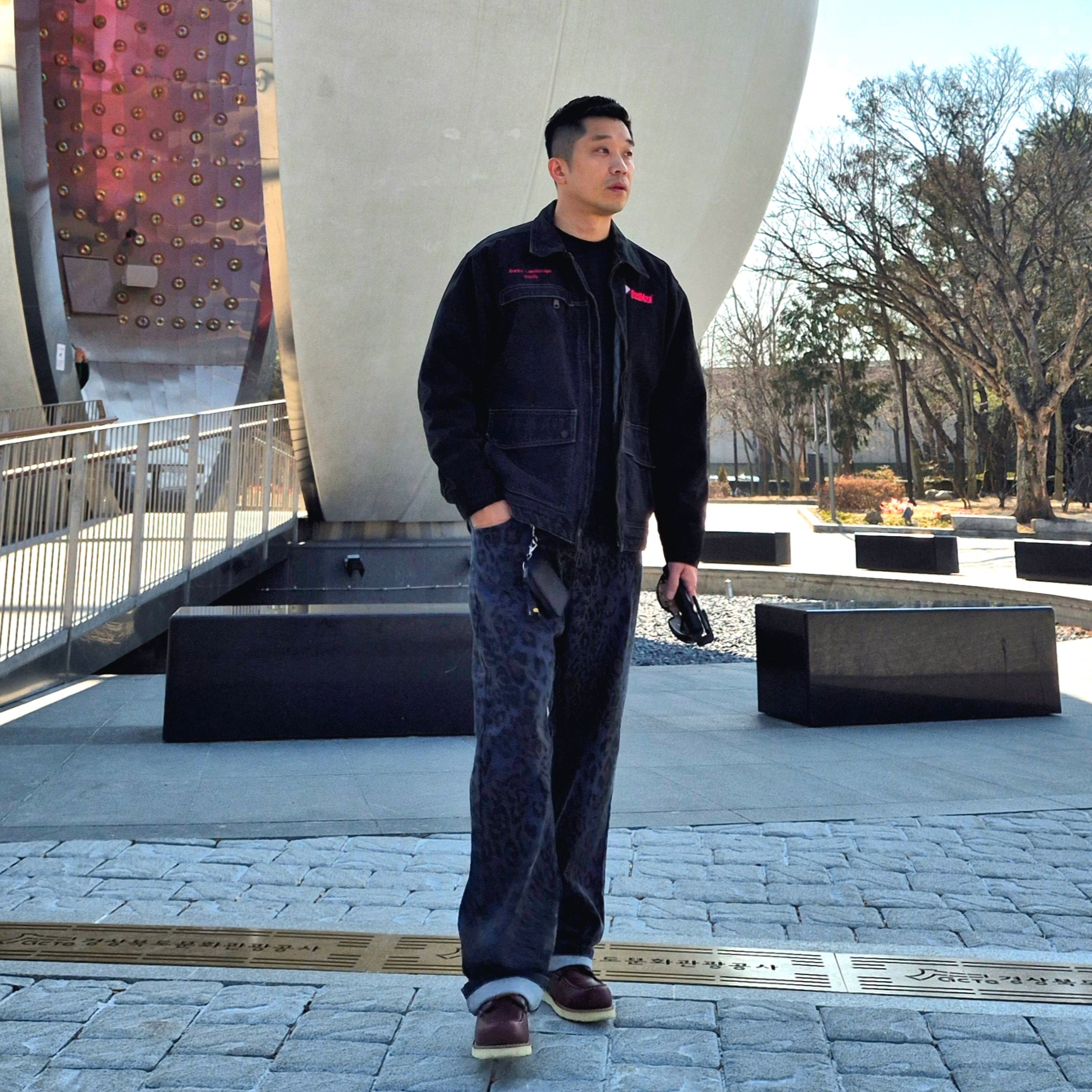 Millo Archive Cade Leather Wallet Leather Black, Takashiba Gimune Safety Overglasses Black 착용 스타일 - 1