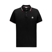 Moncler Tricolour Trimmed Cotton Piquet Polo Shirt Black - 26SS