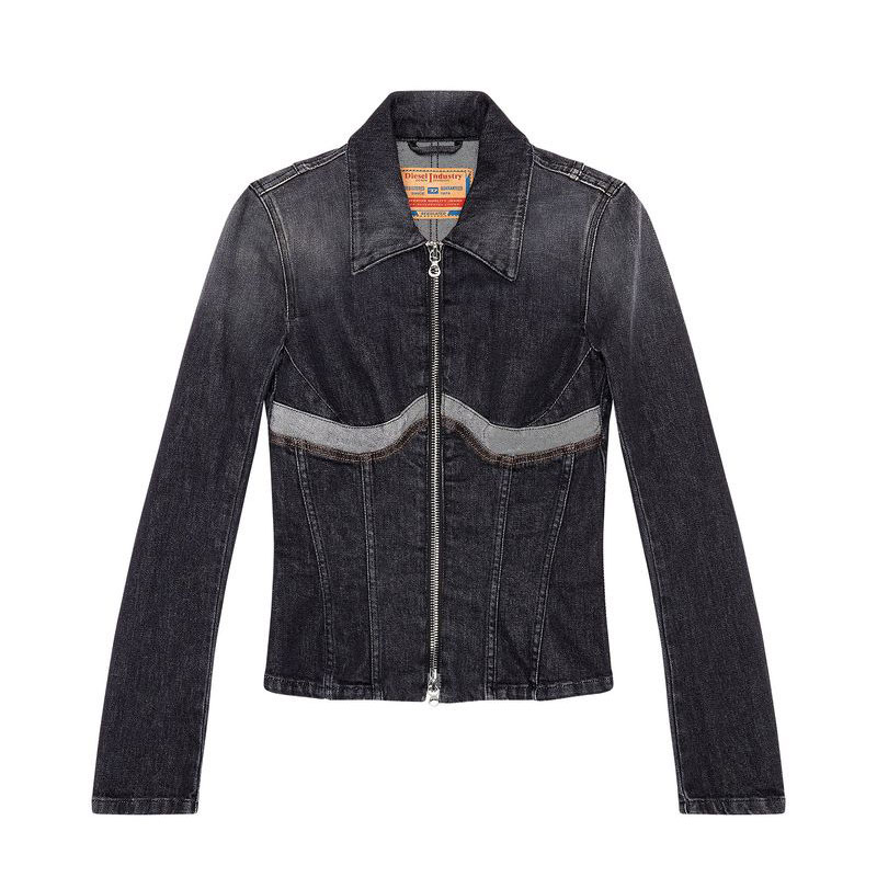 (W) Diesel De-Milly-S Zip Up Denim Jacket Dark Grey 착용 스타일 - 4