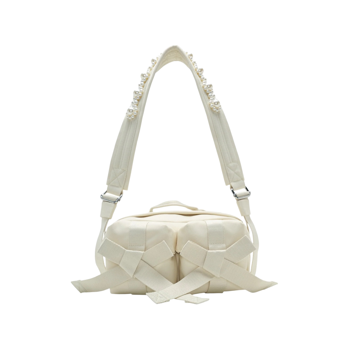 BAG149B-0761 Simone Rocha Beaded Bow Front Bag Stone