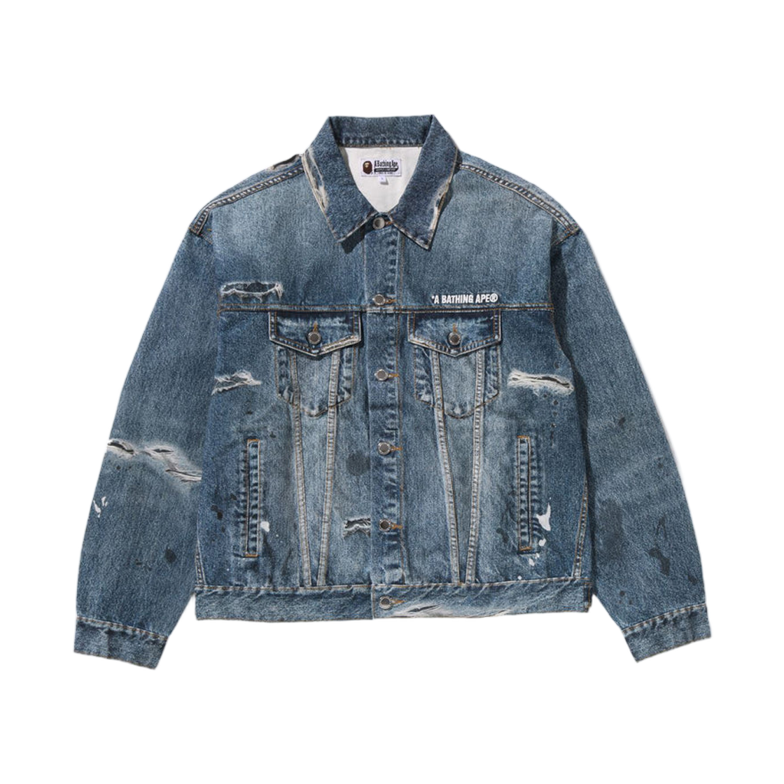 - BAPE Fake Print Trucker Jacket Light Indigo