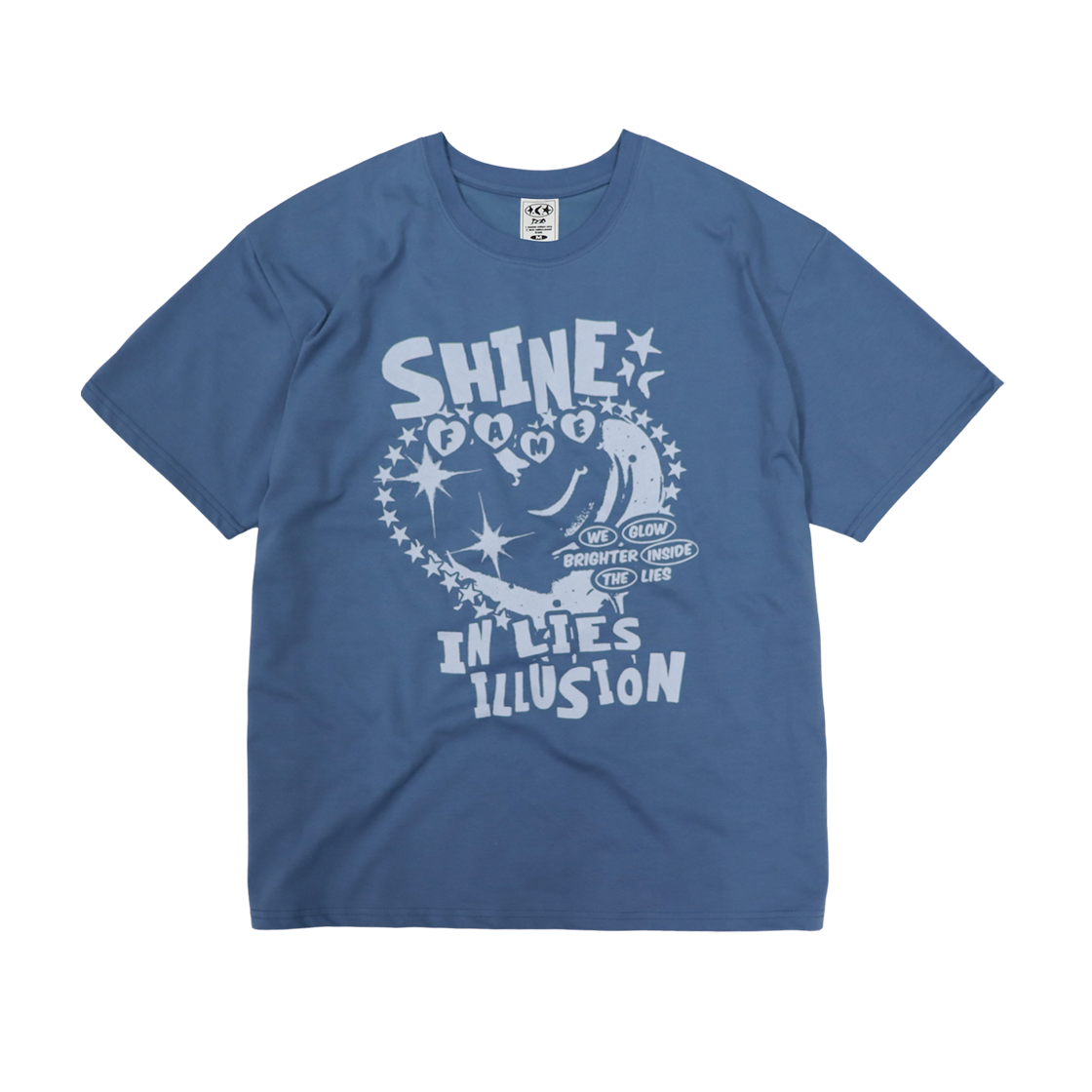 디파이클럽로버스 샤인 인 라이즈 일루젼 반팔 티셔츠 블루(DEFYCLUBROBBERS Shine In Lies Illusion Tshirts Blue)