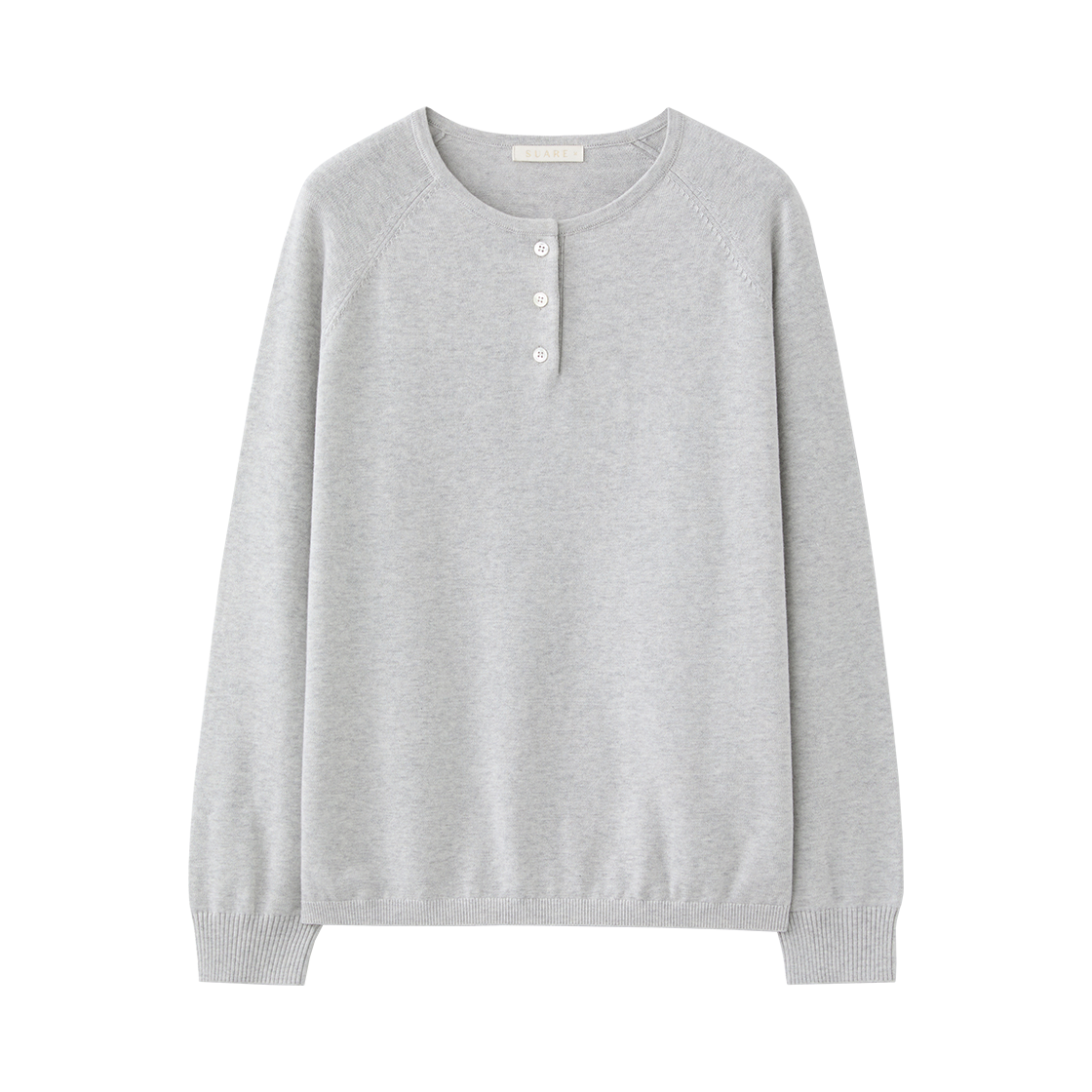 (W) 수아레 우먼 코튼 캐시 헨리넥 슬리브 니트 화이트 멜란지((W) Suare Women Cotton Cash Henley Neck Sleeve Knit White Melange) - 1