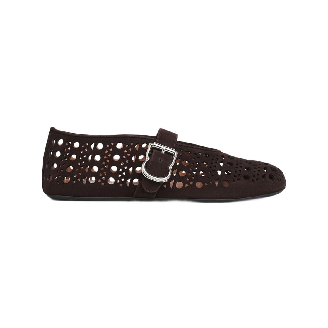 (W) 알라이아 비엔 램스킨 발레 플랫 브라운((W) Alaia Ballet Flats in Vienne Lamskin Brown)