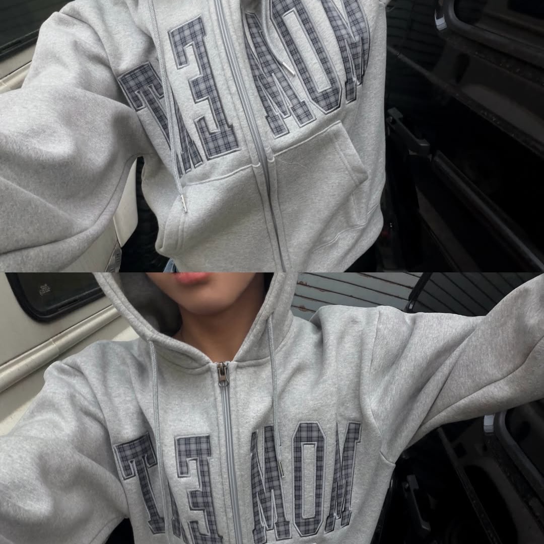 SLOW RECORD HOUSE Moment Zip-Up Hoodie Check 착용 스타일 - 6