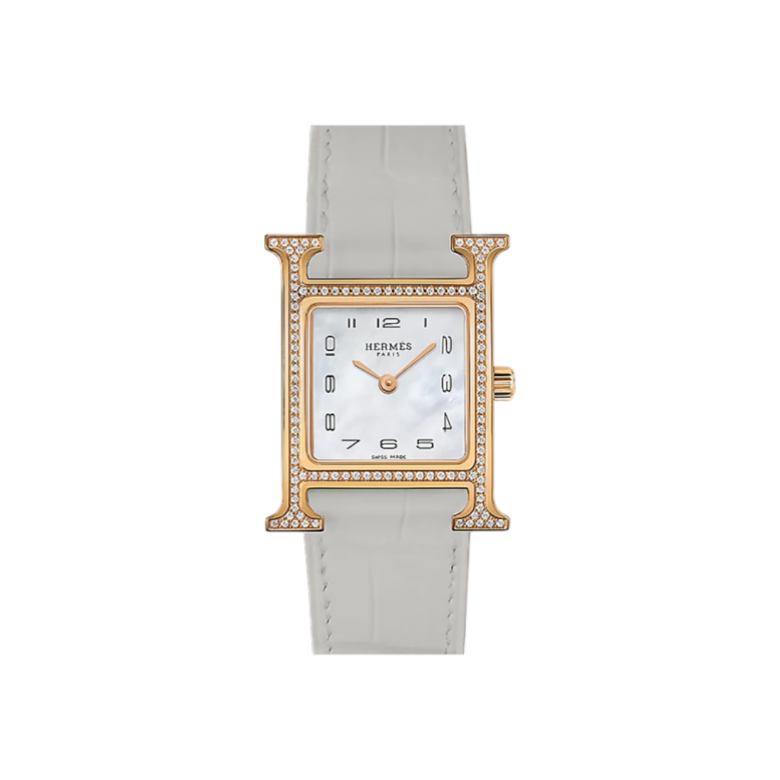 에르메스 H아워 베젤 다이아 로즈골드 매트 그리스 U각인(Hermes H Hour Diamond Bezel Rose Gold Matte Gray U Engraving)