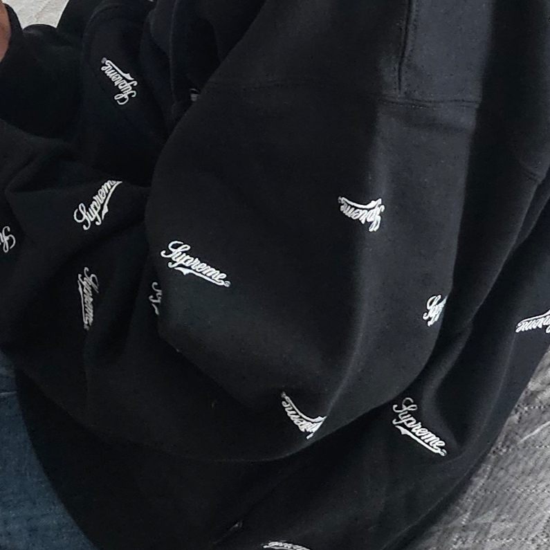 Supreme Repeat Script Zip Up Hooded Sweatshirt Black - 25FW, Supreme Repeat Script Zip Up Hooded Sweatshirt Red - 25FW 착용 스타일 - 3