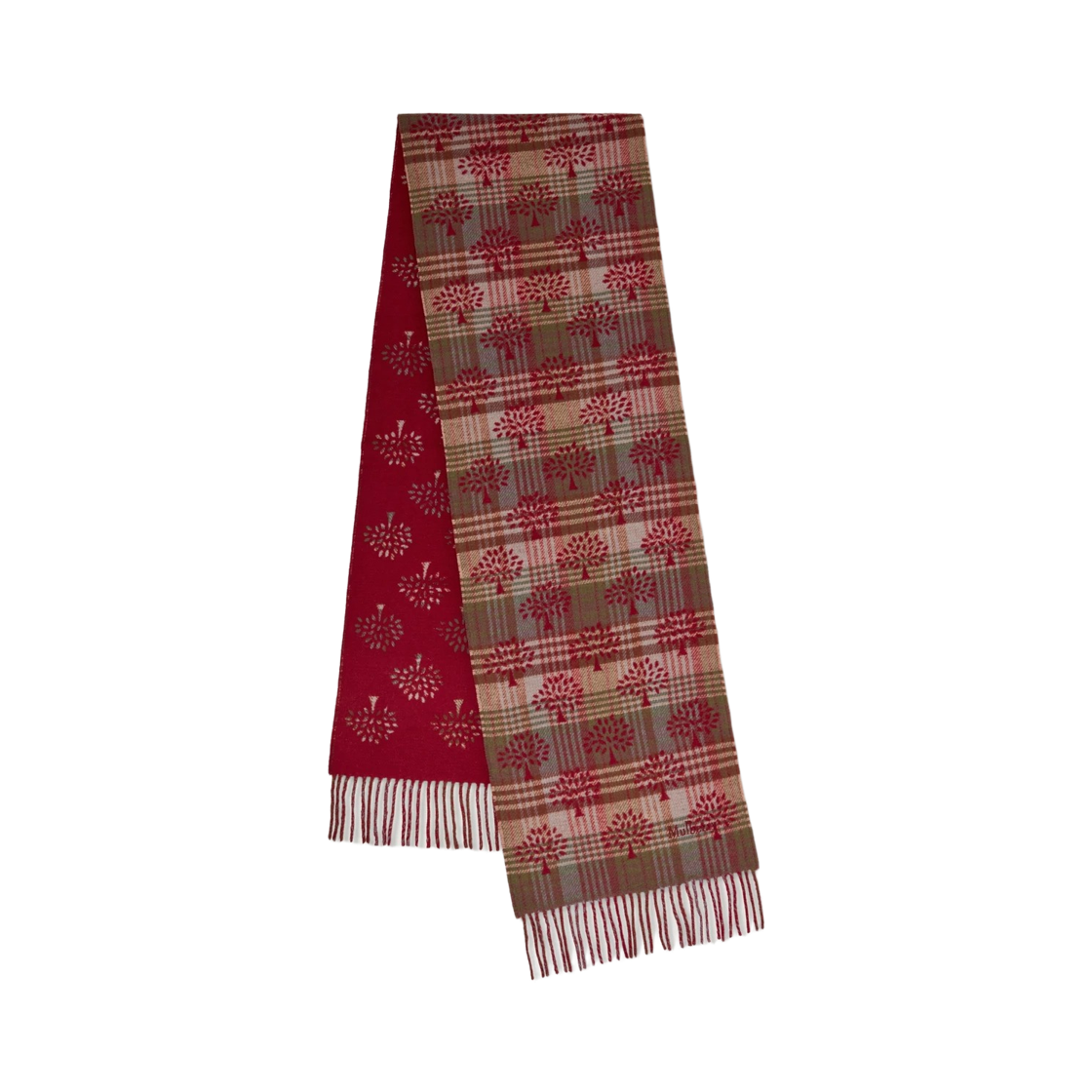 (W) 멀버리 헤리티지 체크 & 트리 메리노 울 머플러 모스((W) Mulberry Heritage Check & Tree Merino Wool Muffler Moss)
