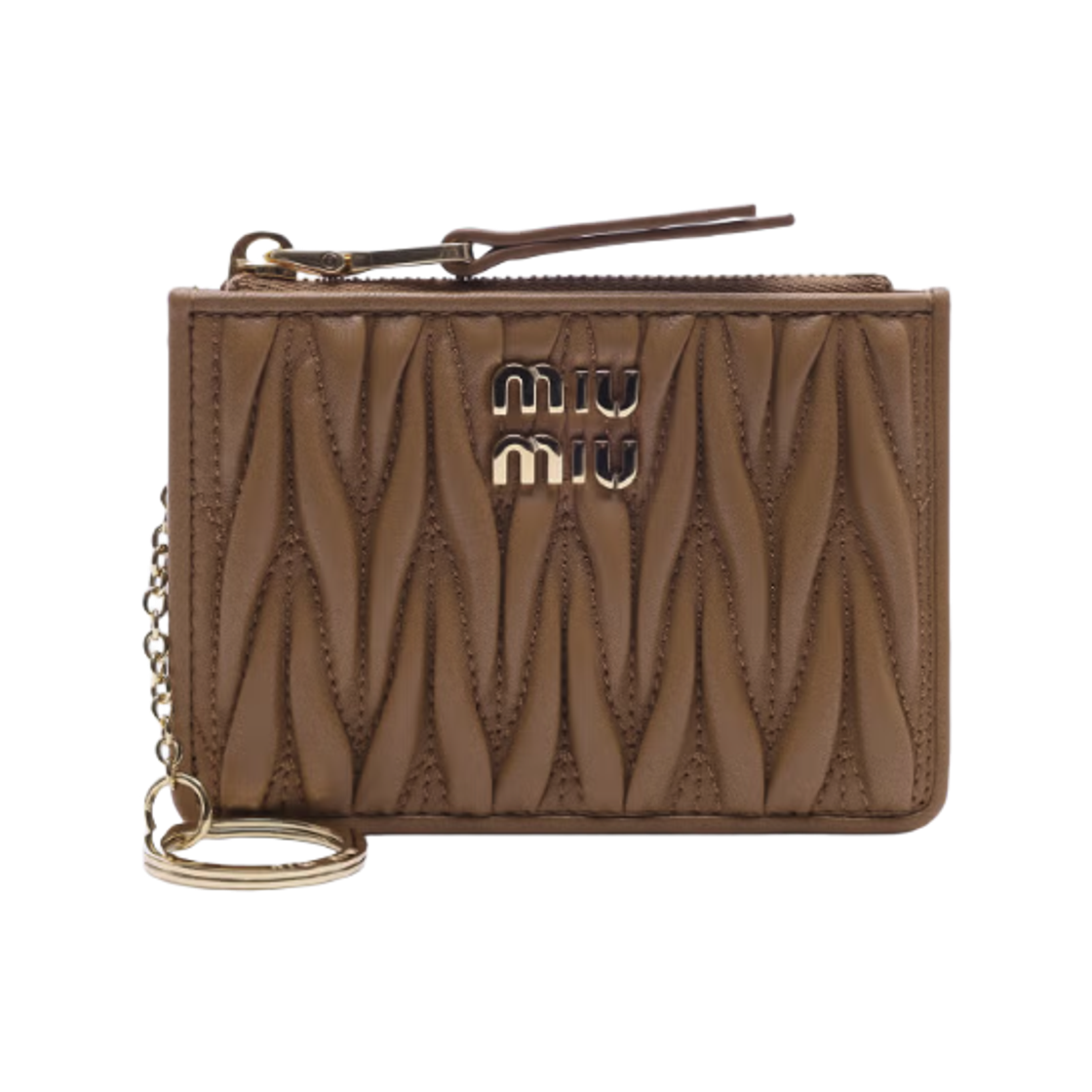 5MC093 AFPP F098L 26S [25% 쿠폰] Miu Miu Matelasse Nappa Leather Card Holder Caramel