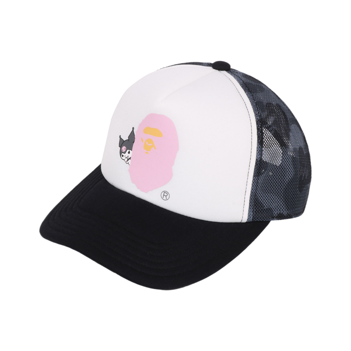 (W) 베이프 x 산리오 캐릭터즈 ABC 카모 메쉬 캡 블랙((W) BAPE x Sanrio Characters ABC Camo Mesh Cap Black) - 1