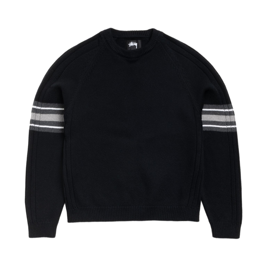 117290 Stussy Stripe Raglan Crew Black