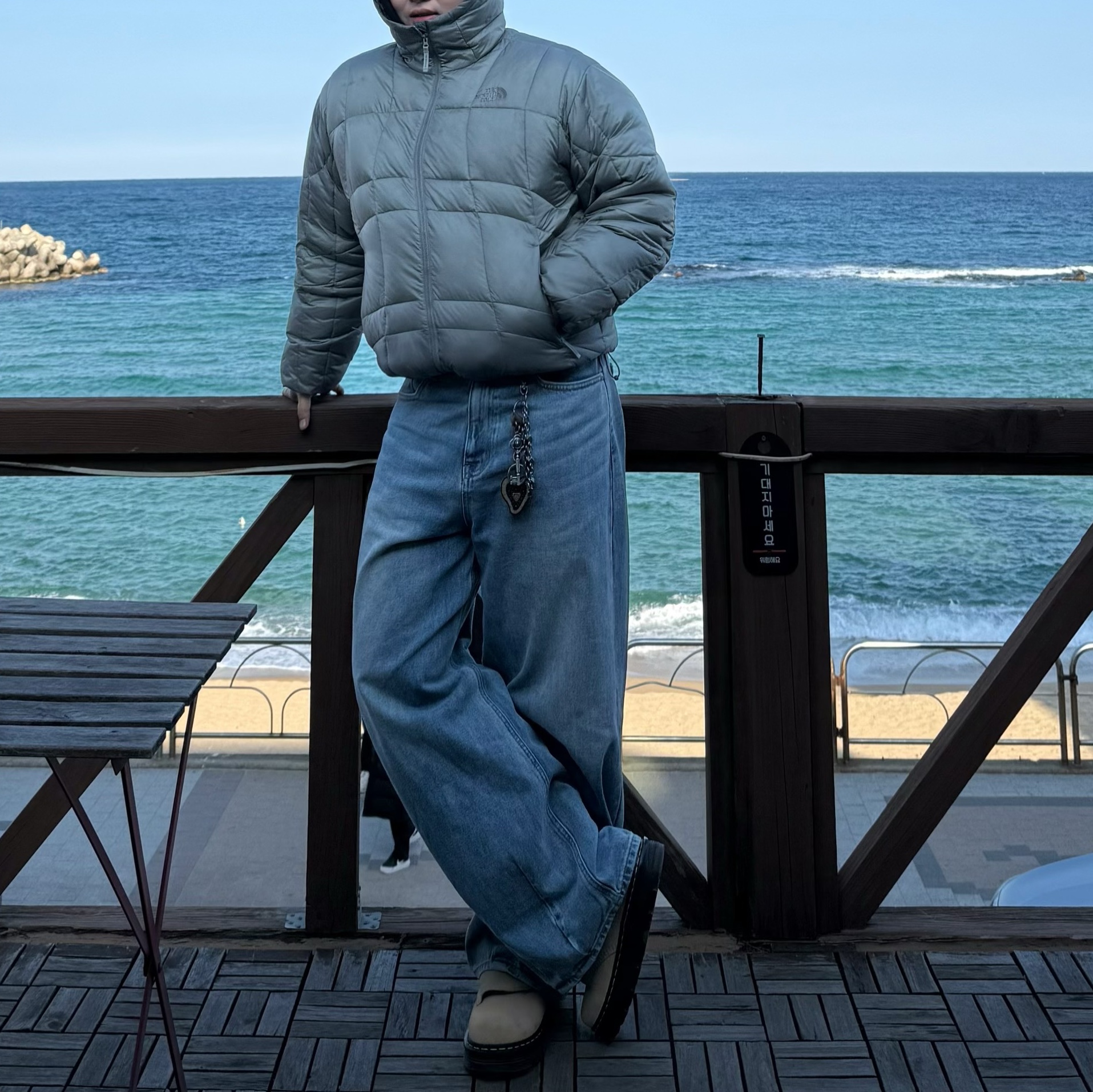 The North Face Wave LT On Jacket Gray 착용 스타일 - 2