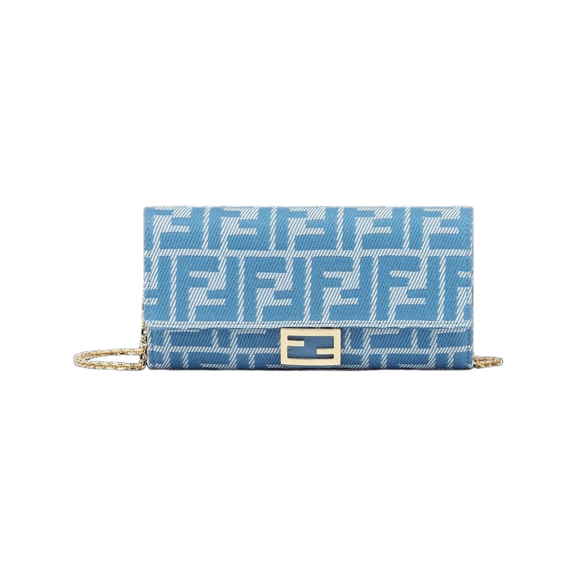 8M0365 AUNJ F1SKL 25S [25% 쿠폰] Fendi Baguette Continental Denim FF Jacquard Wallet with Chain Blue