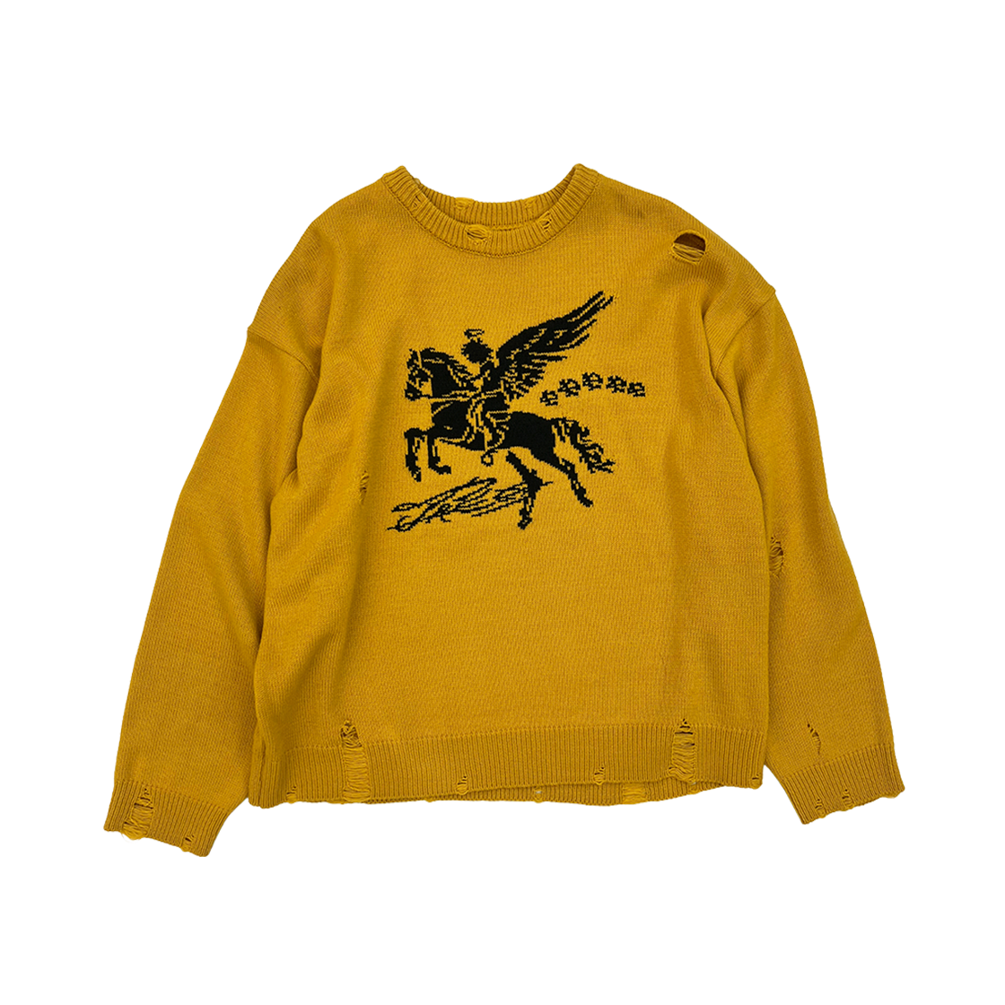 파코서플라이 디스트로이드 폴링 엔젤 니트 머스터드(PACOSPLY Destroyed Falling Angel Knit Mustard)