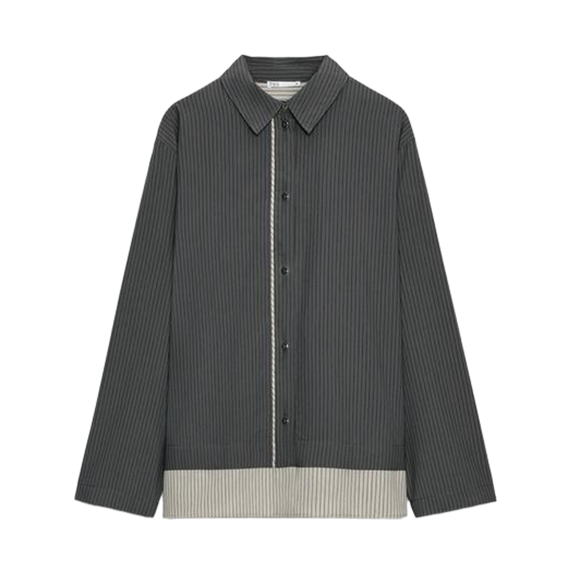 (W) 자라 콤비 스트라이프 비스코스 블렌드 셔츠 다크 앤트러사이트 그레이((W) Zara Combi Striped Viscose Blend Shirt Dark Anthracite Grey) - 1