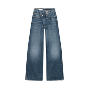 (W) Zara TRF High Waist Crossover Waist Wide Leg Jeans Navy Blue