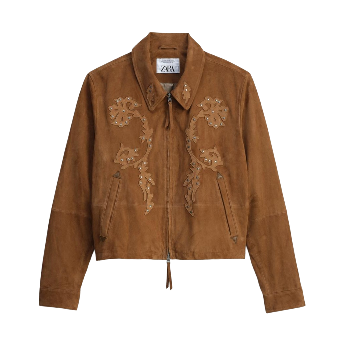 자라 아플리케 스웨이드 레더 자켓 리미티드 에디션 미디움 카멜