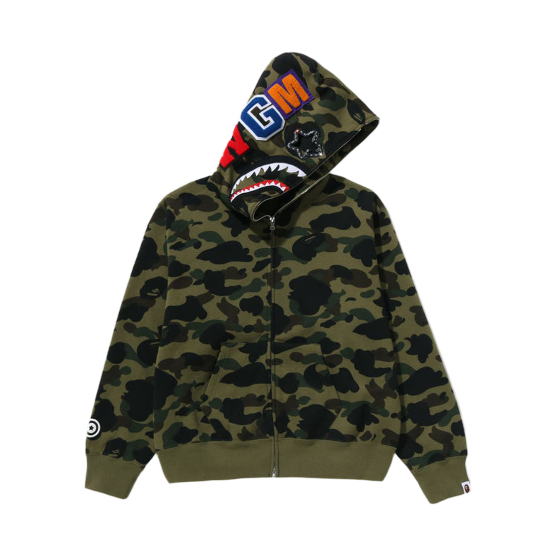 (W) 베이프 퍼스트 카모 샤크 풀 집 후드 그린