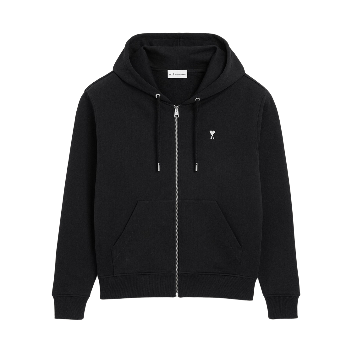 아미 스몰 하트 로고 코튼 지퍼 후드 블랙 화이트 크림(AMI de Coeur Cotton Zipped Hoodie Black White Cream)