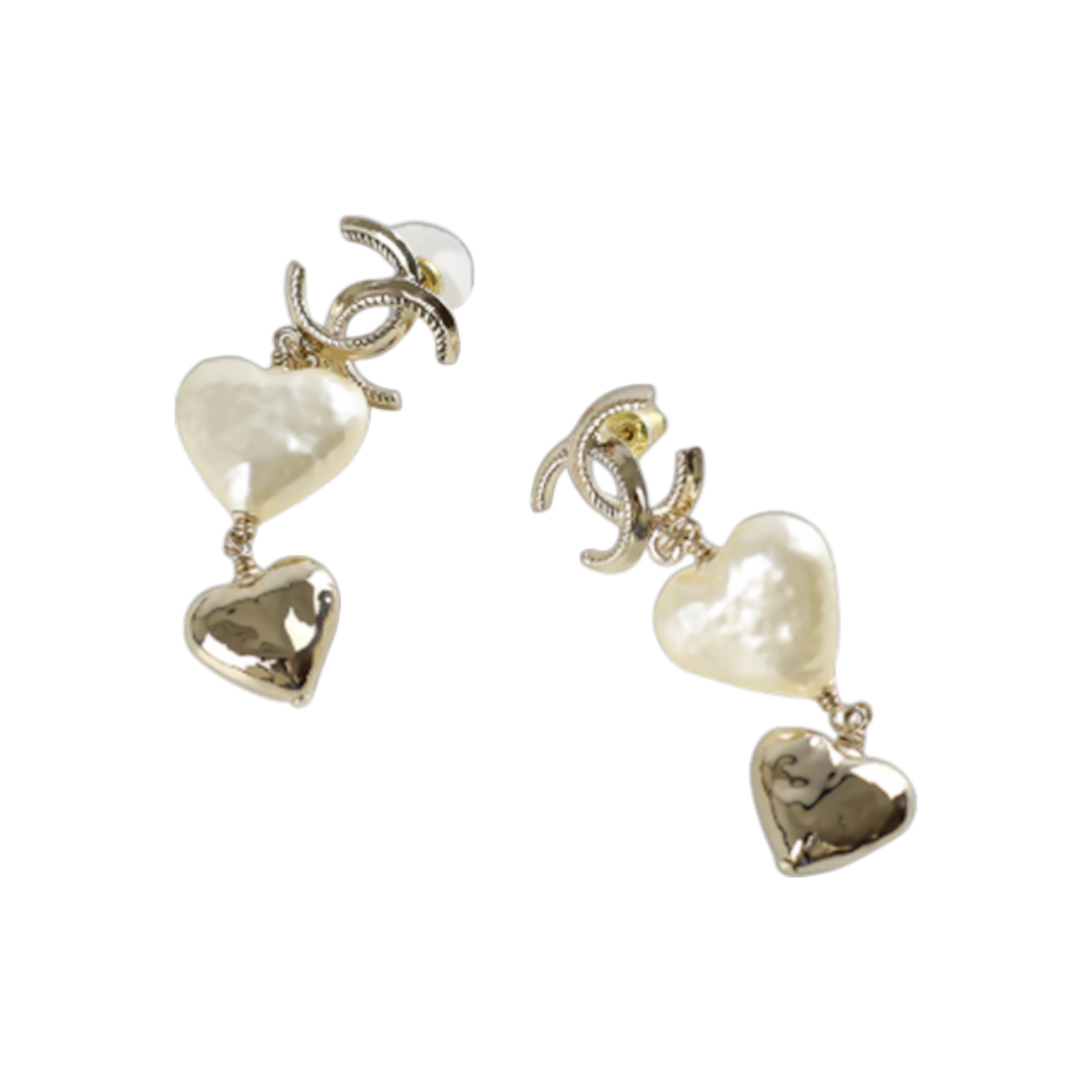 샤넬 CC 하트 진주 드롭 귀걸이 샴페인골드(Chanel CC Heart Pearl Drop Earrings in Champagne Gold) - 1