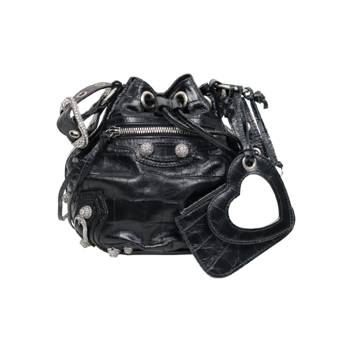 ITAADVGQONTH Balenciaga Black Crystal Le Cagole Bucket Shoulder Bag D-A49904