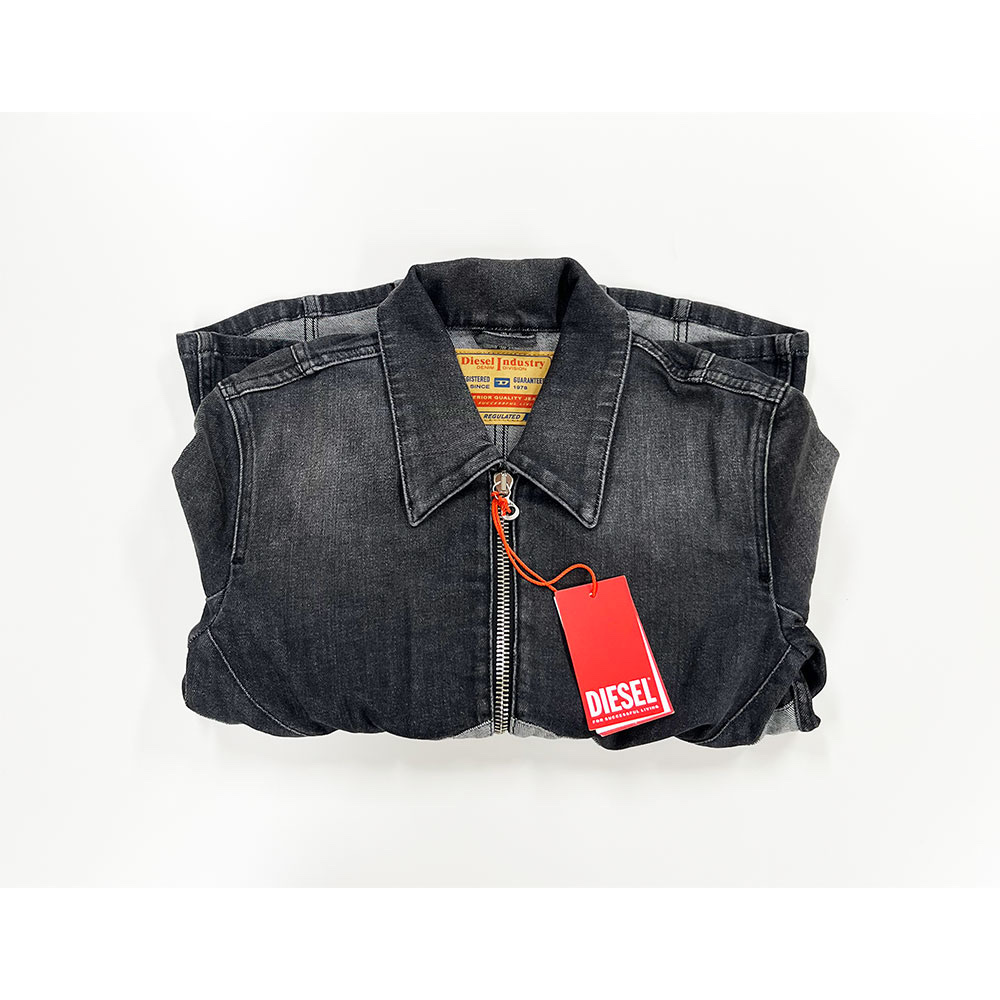 (W) Diesel De-Milly-S Zip Up Denim Jacket Dark Grey 착용 스타일 - 1
