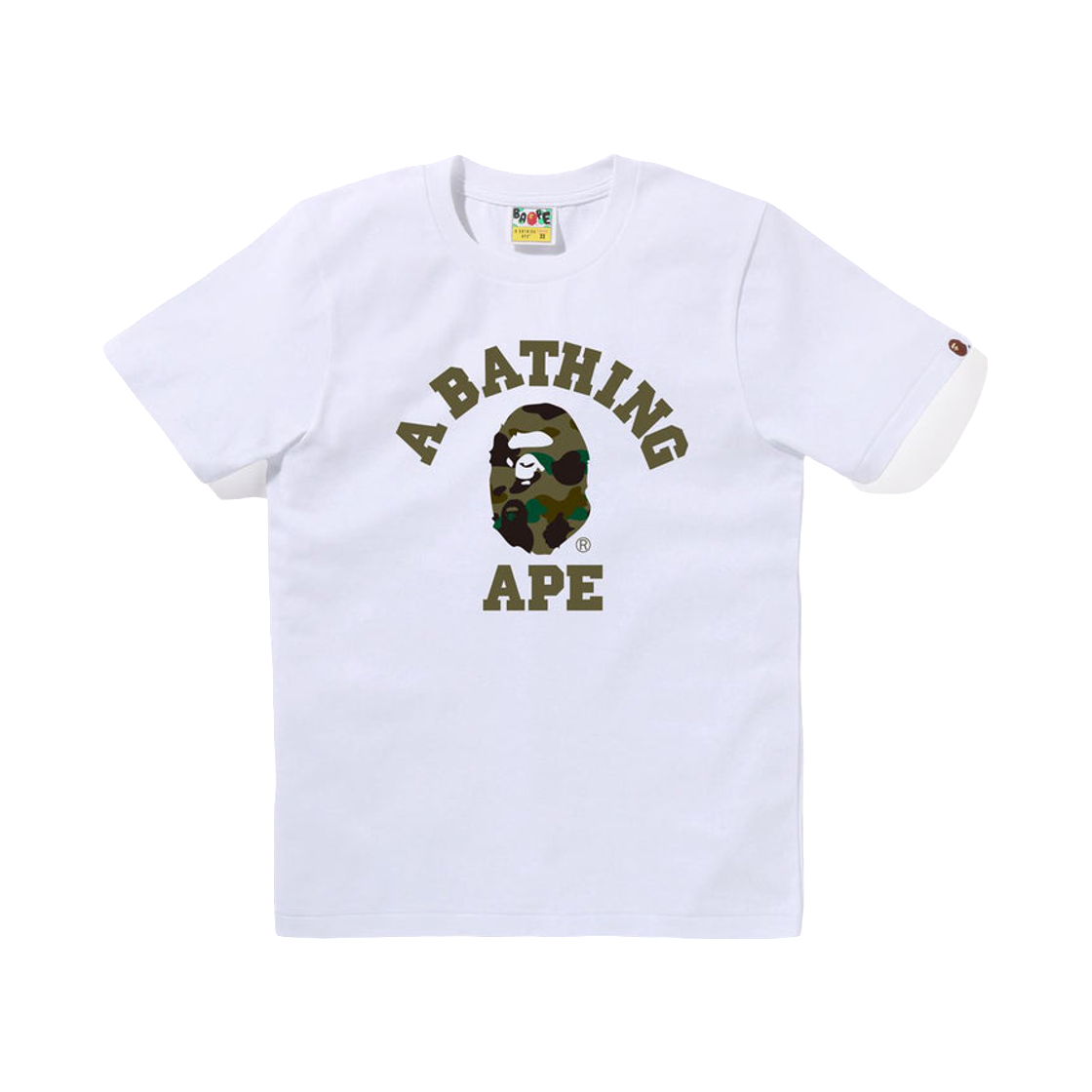 (W) 베이프 퍼스트 카모 컬리지 티셔츠 화이트 그린((W) BAPE 1st Camo College T-Shirt White Green)