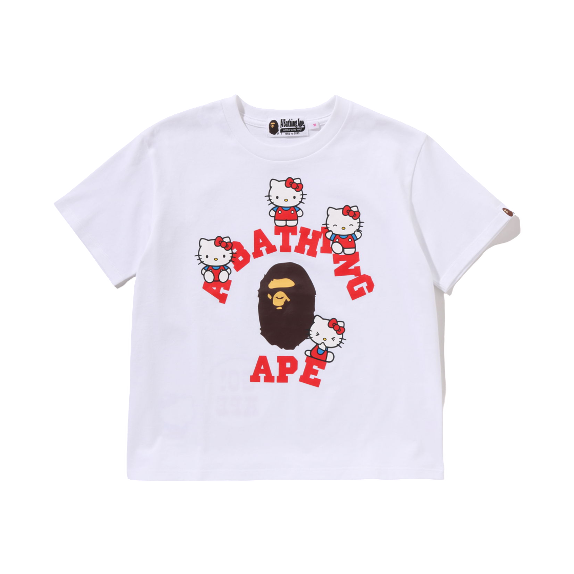 (W) 베이프 x 산리오 캐릭터즈 컬리지 미니 티셔츠 화이트((W) BAPE x Sanrio Characters College Mini T-Shirt White)