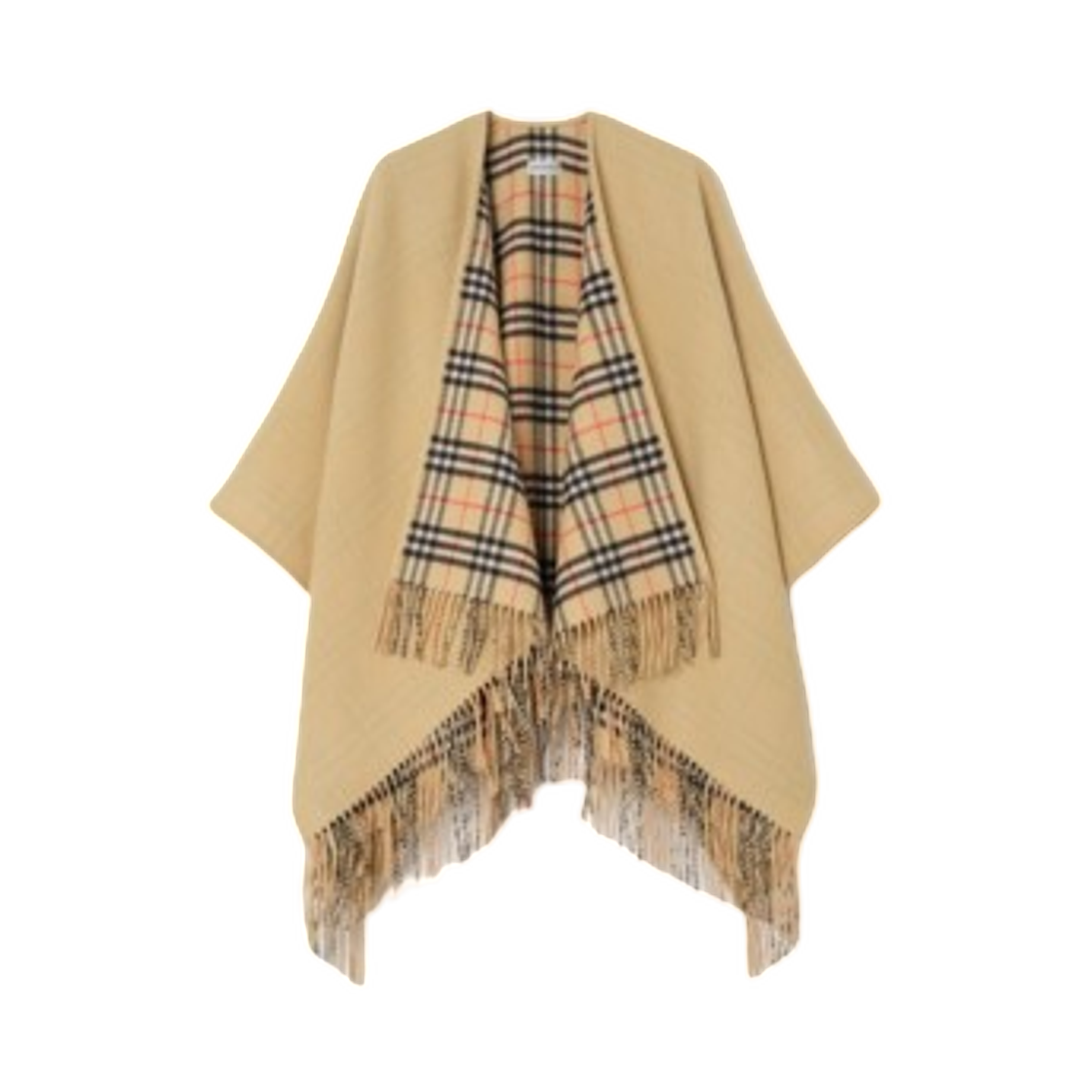 81228051 (W) Burberry Reversible Check Wool Cape Sand Beige