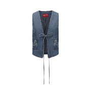 Markgong Women Blue Denim Cross Stitch Embroidered Vest Blue - 26SS