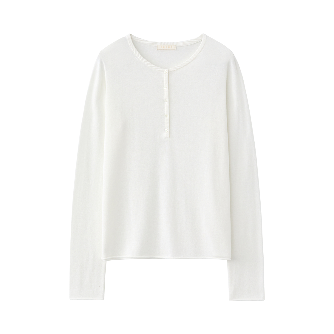 (W) 수아레 우먼 코튼 모달 헨리넥 슬리브 니트 아이보리((W) Suare Woman Cotton Modal Henley Neck Sleeve Knit Ivory) - 1