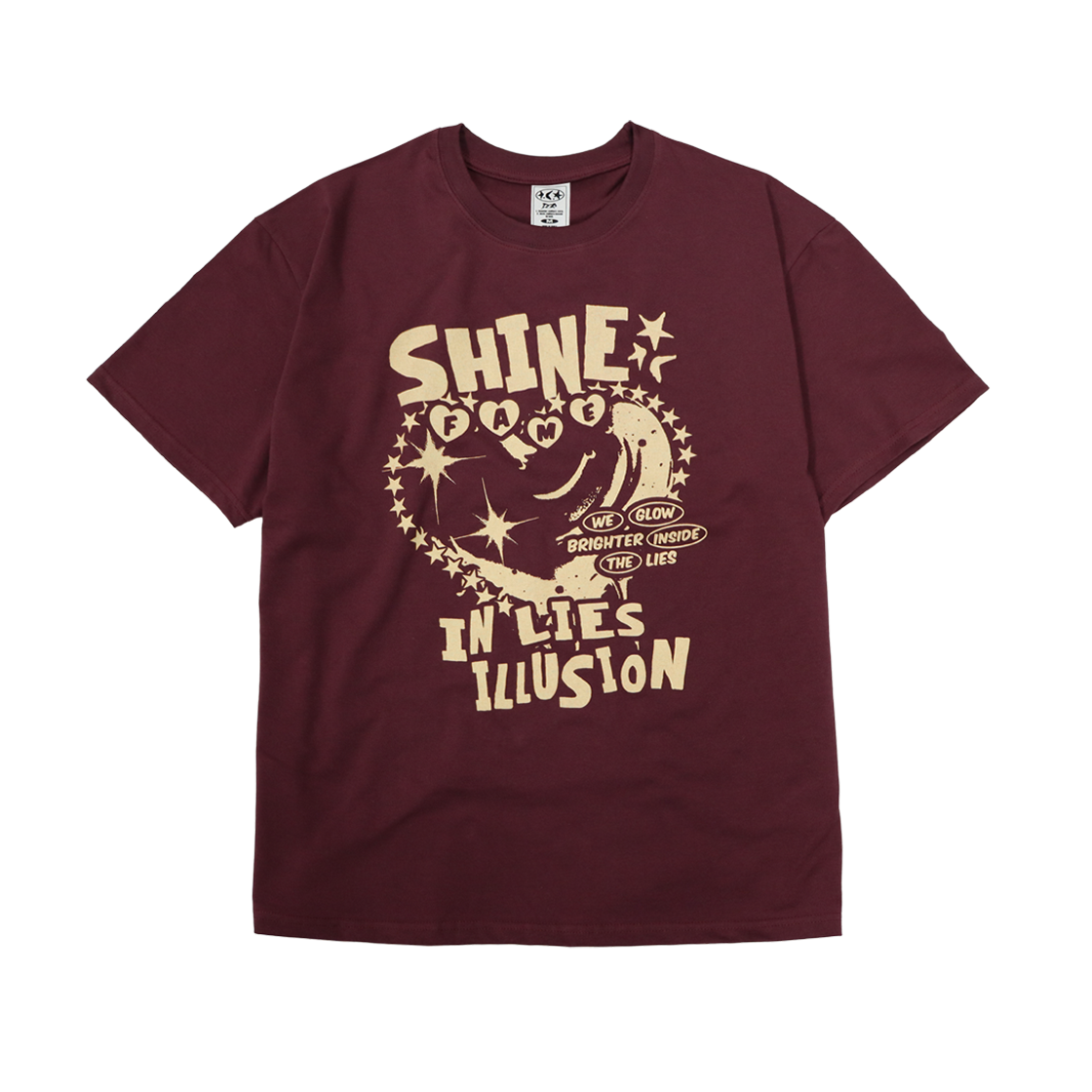 디파이클럽로버스 샤인 인 라이즈 일루젼 반팔 티셔츠 버건디(DEFYCLUBROBBERS Shine In Lies Illusion Tshirts Burgundy)