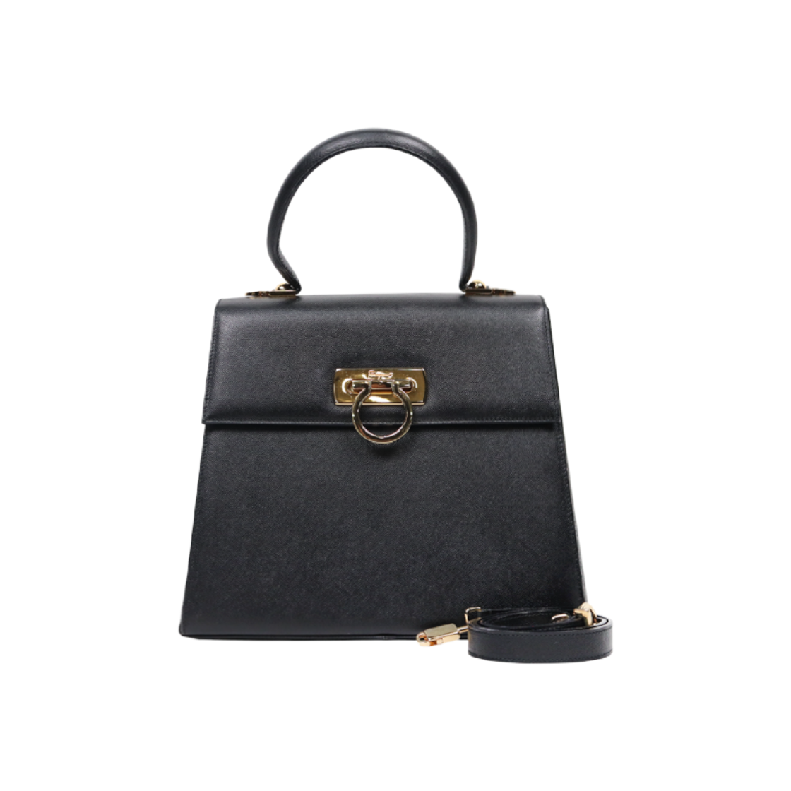 ITI9AQUAW2EK Salvatore Ferragamo Black Saffiano Kelly 2-Way Bag A-A48643