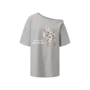 Markgong Women Sweet Treat Sheep Printed Off Shoulder Short Sleeve T-Shirt Gray - 26SS