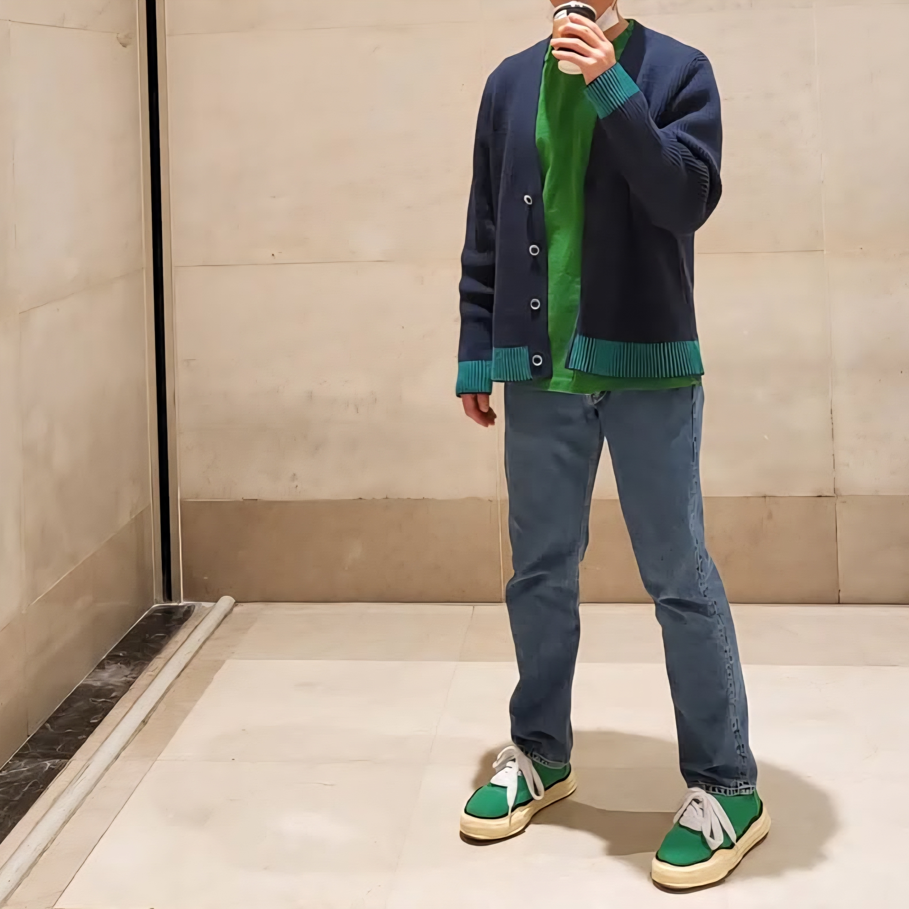 Maison Mihara Yasuhiro Baker OG Sole OD Canvas Low-top Sneakers Green 착용 스타일