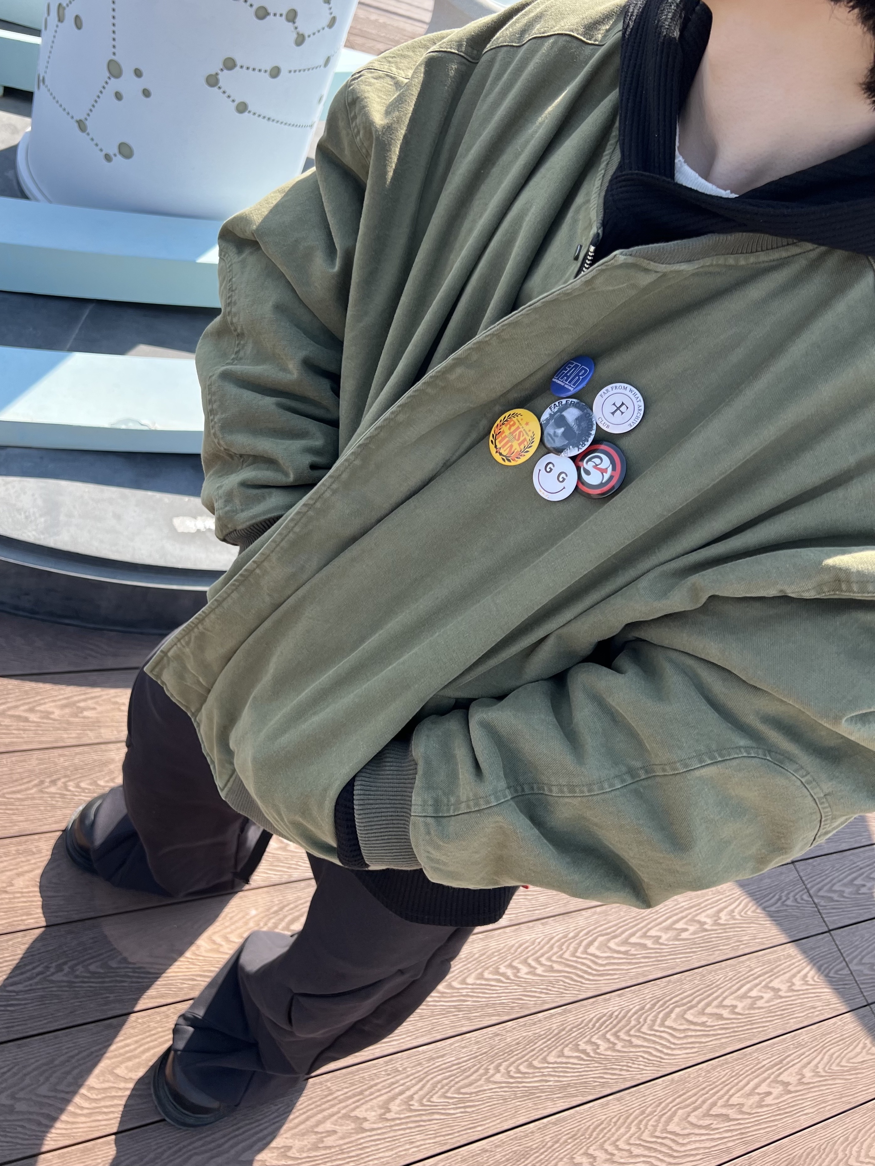 Nonnod Sulfur Dye Serge Bomber Jacket Vintage Khaki 착용 스타일 - 1