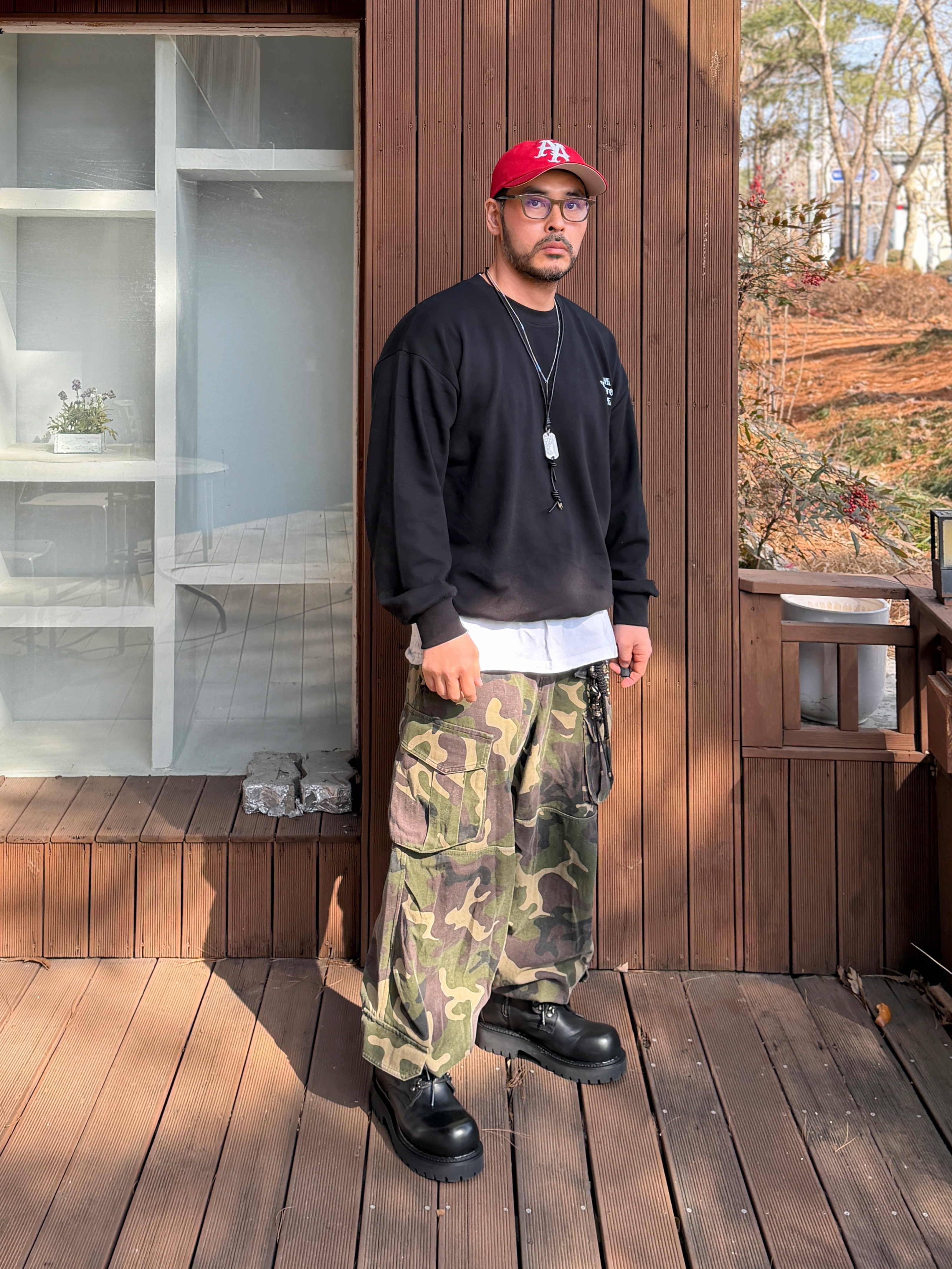 Flavorism VTG Washed Cargo Pants Washed Camo 착용 스타일 - 4