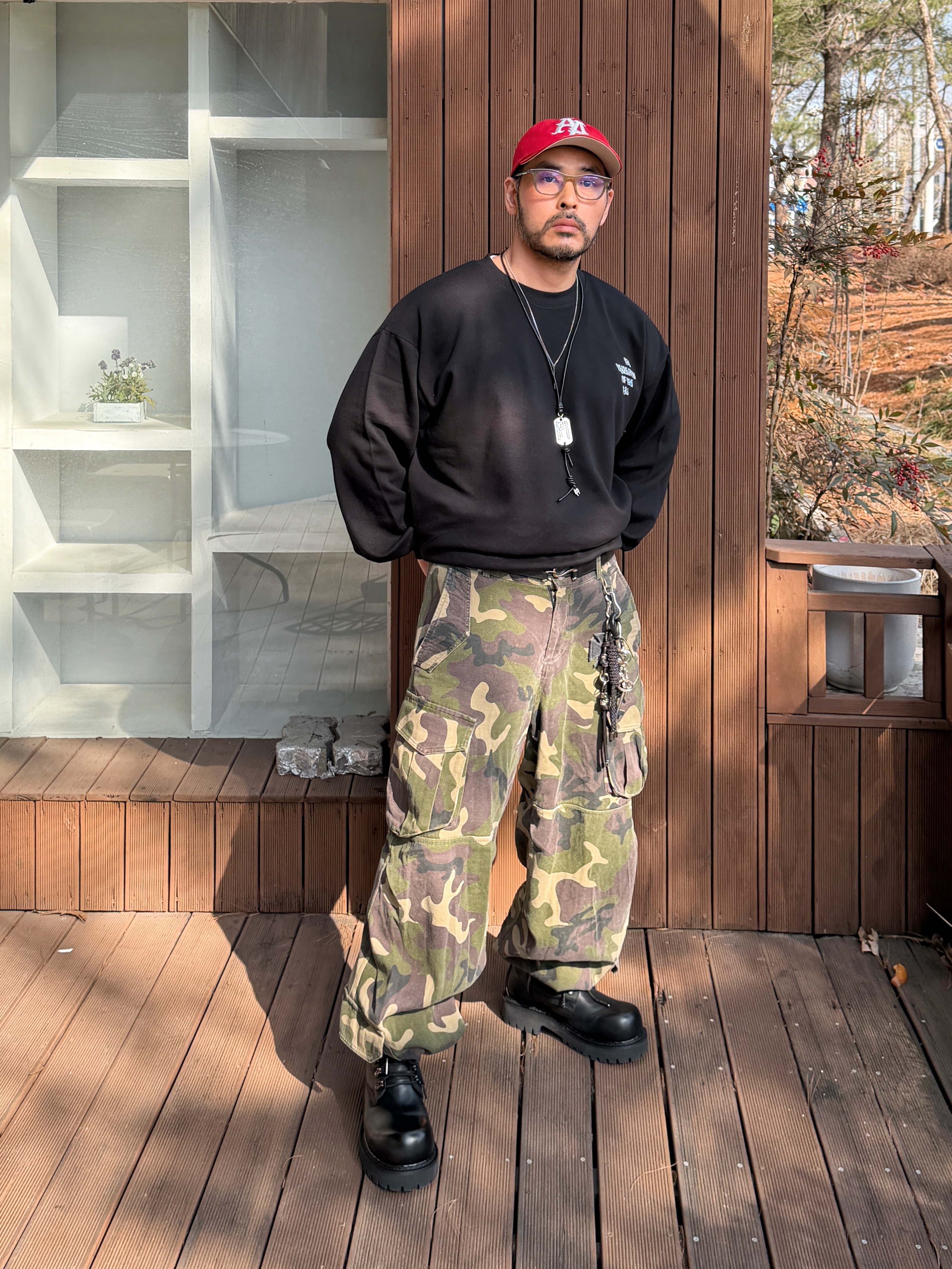 Flavorism VTG Washed Cargo Pants Washed Camo 착용 스타일 - 3