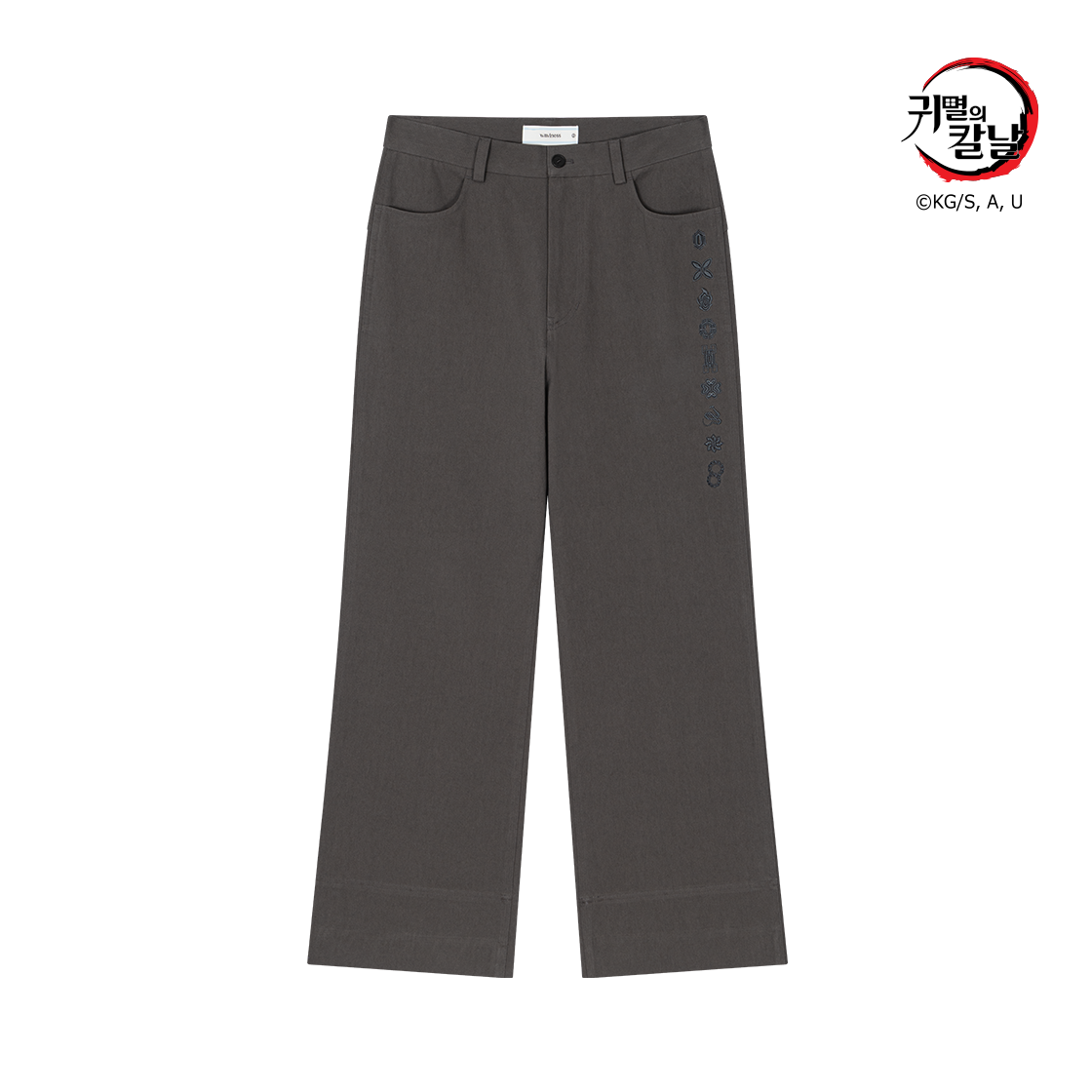 웨이비니스 주 코등이 자수 코튼 팬츠 차콜(Waviness Hashira Tsuba Embroidery Cotton Pants Charcoal)