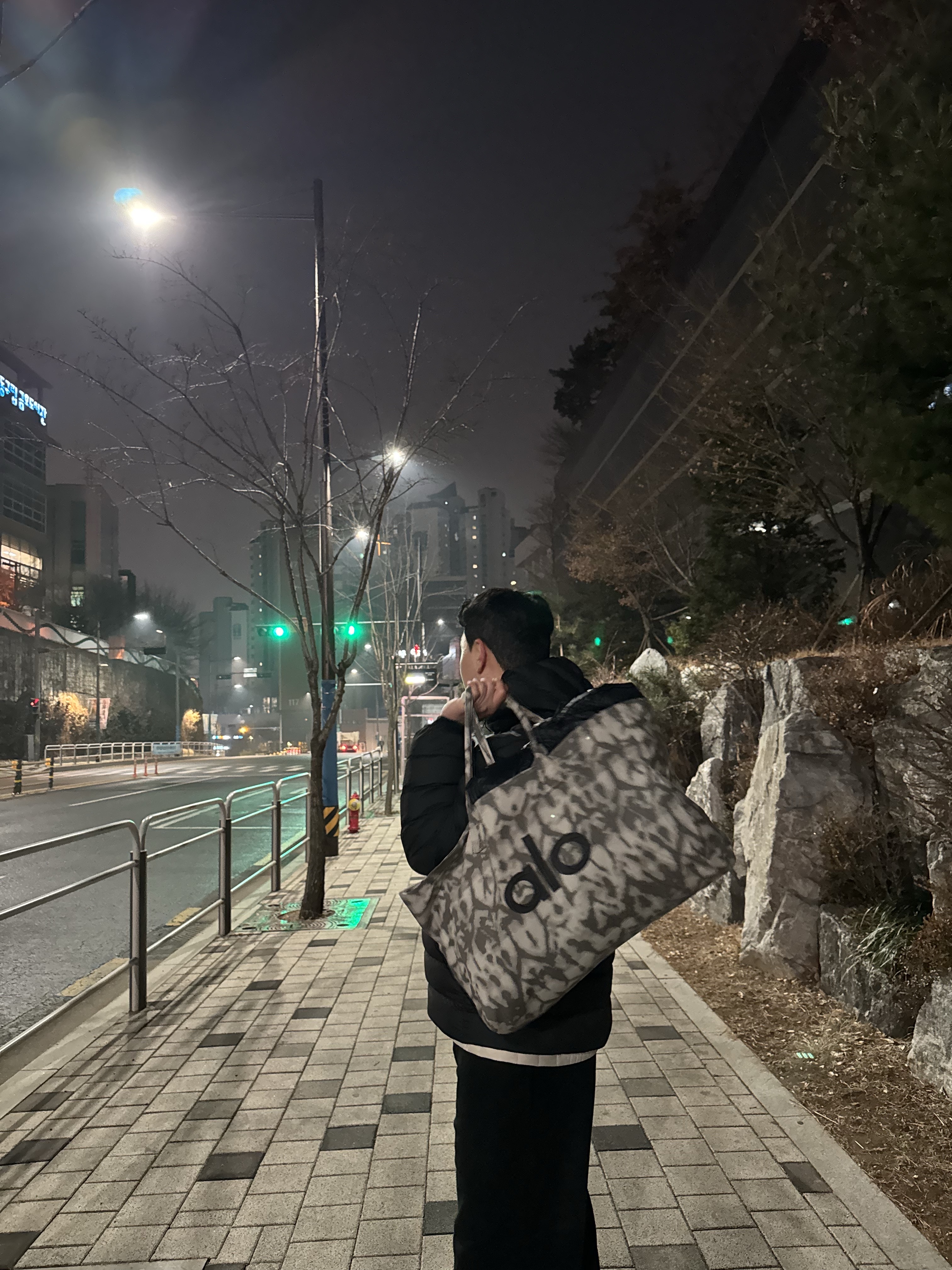 Alo Yoga Iconic Shopper Tote Bag Grey Tiedye, Musinsa Standard City Leisure Hooded Light Down Jacket Black 착용 스타일 - 2