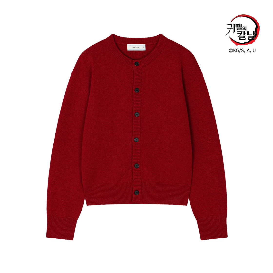 웨이비니스 라운드넥 엘보우 레더 패치 가디건 네즈코(Waviness Round-Neck Elbow Leather Patch Cardigan Nezuko)